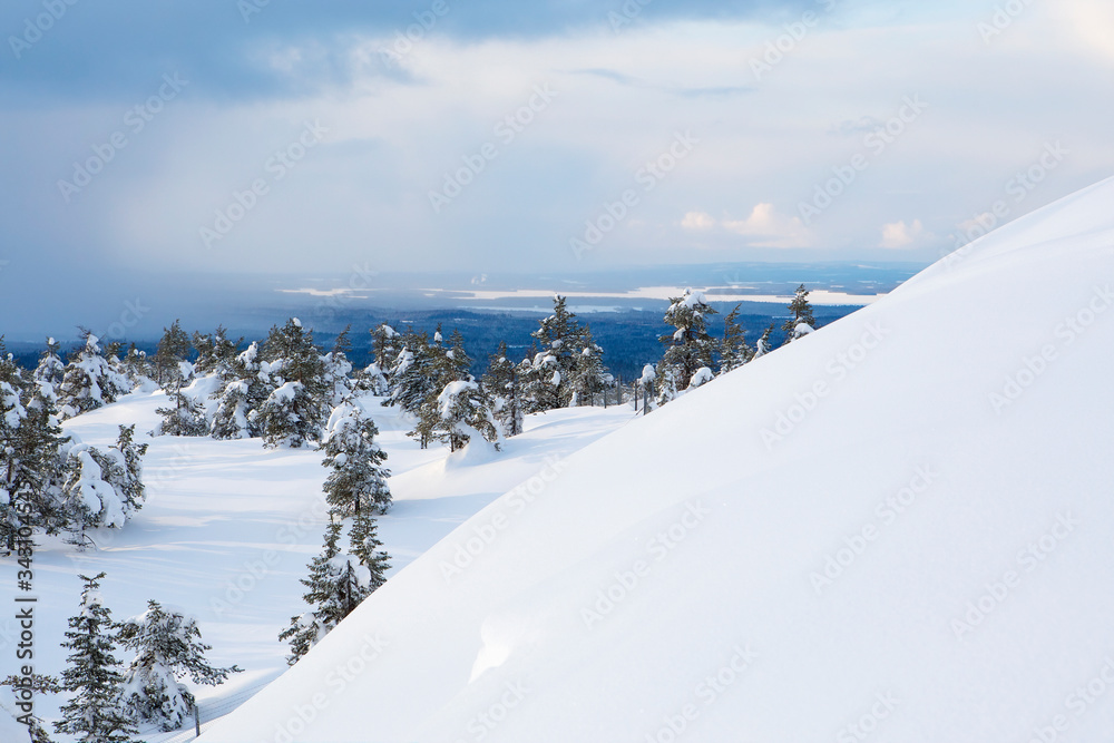 Winter landscape in Ruka, Finland.