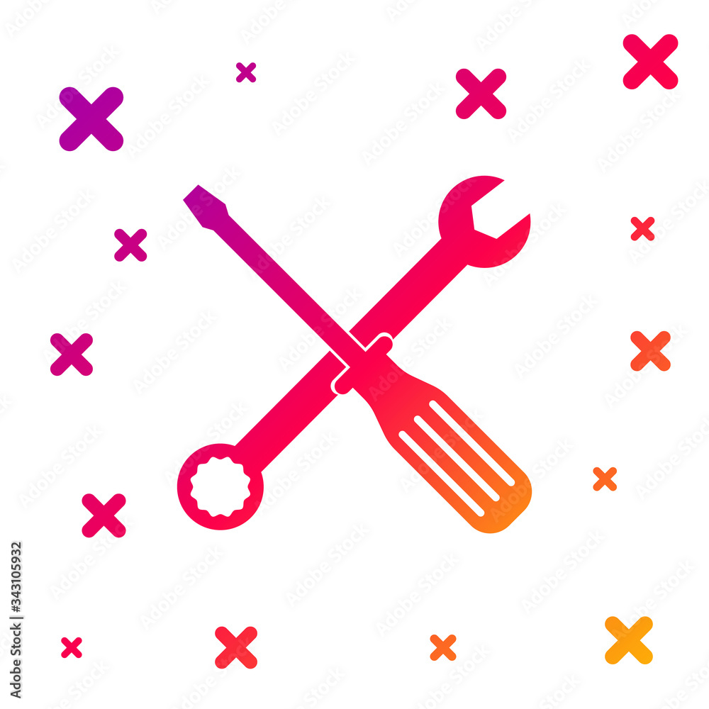 Color Spanner and screwdriver tools icon isolated on white background. Service tool symbol. Gradient random dynamic shapes. Vector Illustration Color Spanner and screwdriver tools icon isolated on white background. Service tool symbol. Gradient random dynamic shapes. Vector Illustration