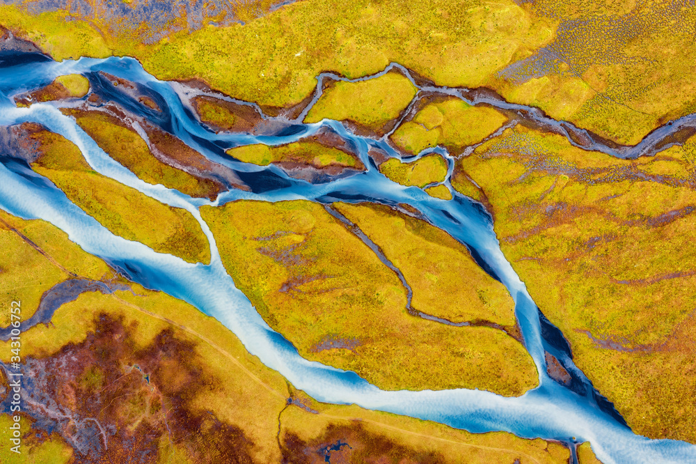 Colorful River Aerial taken in Southern Iceland
