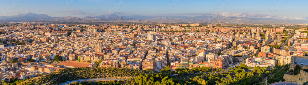 Fantastic panoramic view from the fortress of Santa Barbara to the city of Alicante. Alicante province. Spain