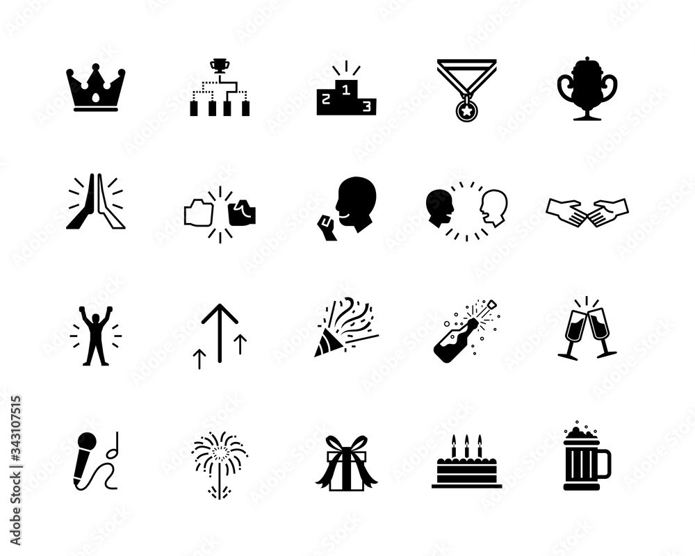 Naklejka premium icon set of celebration. achievement symbol.