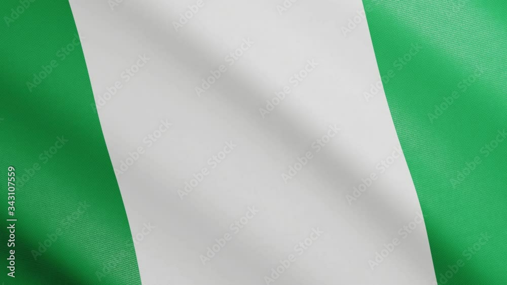 Flag of Nigeria with Realistic Fabric Texture Waving in the Wind. Nigerian Flag Looping Seamless Background 3D Animation. Flag of Nigeria with Realistic Fabric Texture Waving in the Wind. Nigerian Flag Looping Seamless Background 3D Animation.