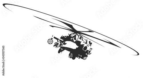 Military helicopter in one color. Vector illustration.