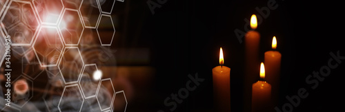Burning candle Wick from a candle in a flame of fire. Symbol of sadness and loneliness. A time of condolences. Burning wax candle. Religion.