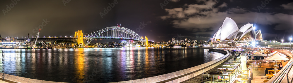Sydney Opera and Harbour Bridge Pano at Night