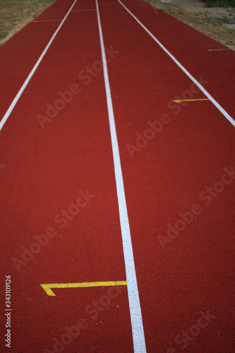 Athletic track with number one as the starting position at the start