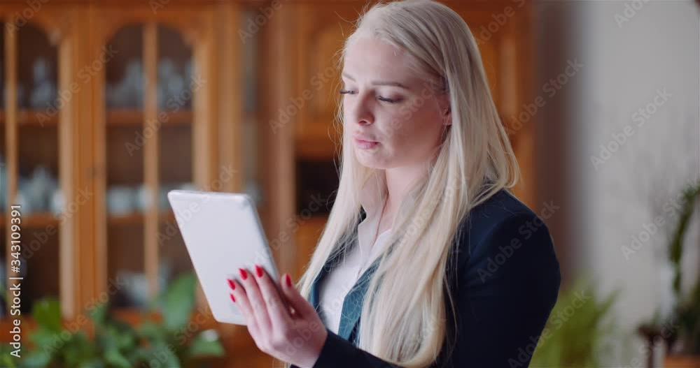 Businesswoman Executive Doing Online Conference with Team on Digital Tablet Businesswoman Executive Doing Online Conference with Team on Digital Tablet