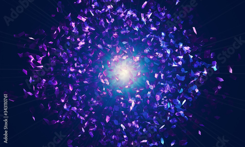 Blasted colorful glass particles 3d renderig illustration