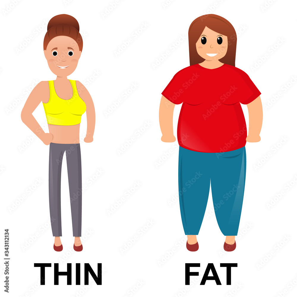 Thin and Fat comparison kids vector illustration design