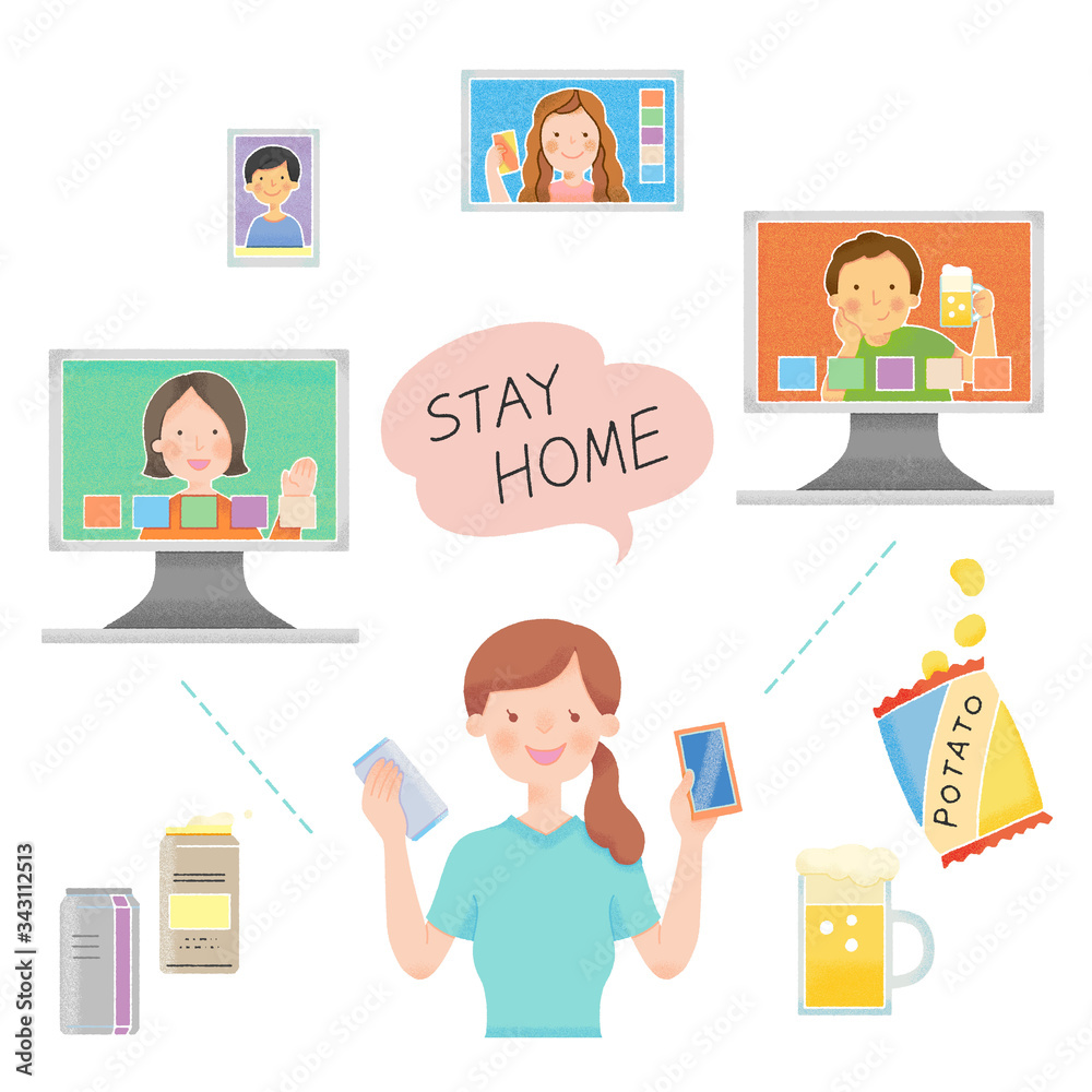 Stay Home オンライン飲み会の女性のイラスト シームレス Stock Illustration Adobe Stock Stay Home オンライン飲み会の女性のイラスト シームレス Stock Illustration Adobe Stock