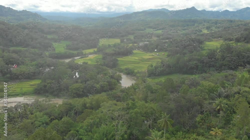 Aerial pan above Sadang River in Tana Toraja, south Sulawesi, Indonesia Aerial pan above Sadang River in Tana Toraja, south Sulawesi, Indonesia