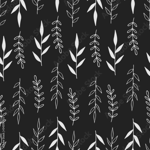 Seamless pattern with hand drawn forest leaves. Illustration in doodle style for wedding decoration, card, greeting, print and other floral vintage design.