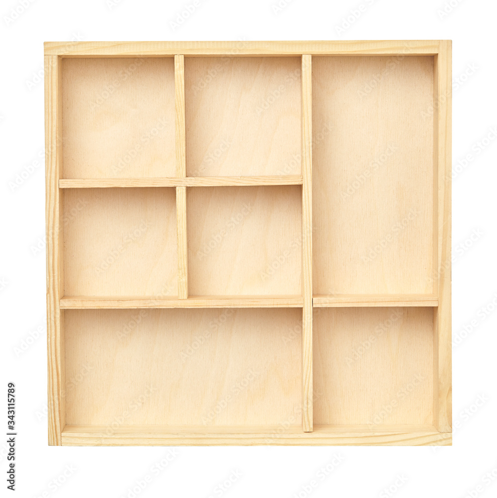 Wooden box with empty cells isolated on white background. Top view. Wooden box with empty cells isolated on white background. Top view.
