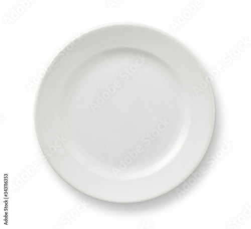 White ceramic plate isolated on white background. Top view