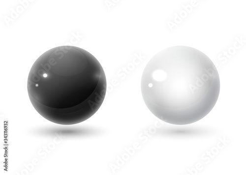 Black and White sphere with glares and shadow on transparent background. Set sphere on a transparent background.