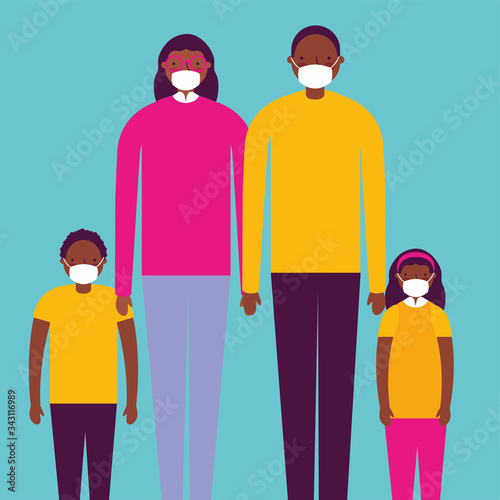 afro family using face masks for covid19