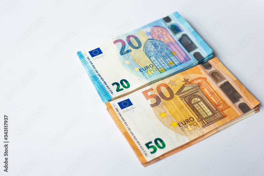 Bundle of euro money object on white background, Business finance concept Bundle of euro money object on white background, Business finance concept