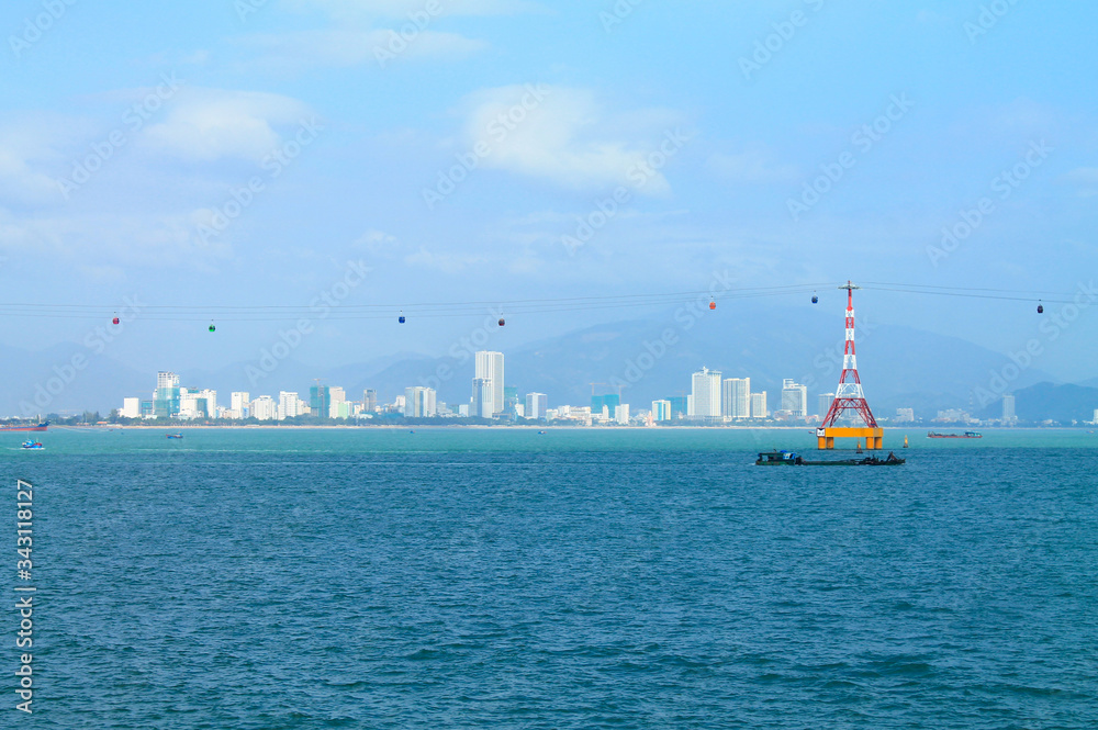 Beautiful landscape of Nha Trang city view from the sea. Vietnam