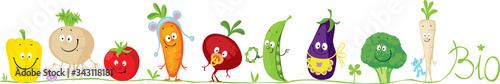 Cute Bio Vegetable Cartoon for Babies Standing in Raw - Vector Illustration
