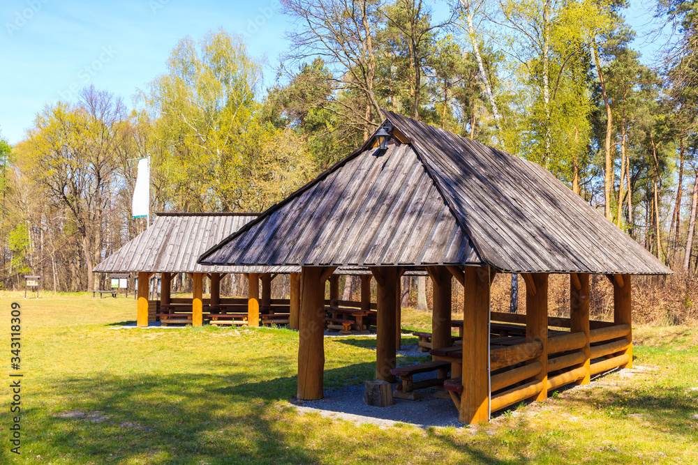 Rest area for tourists in Puszcza Niepolomicka near Krakow city, Poland Rest area for tourists in Puszcza Niepolomicka near Krakow city, Poland