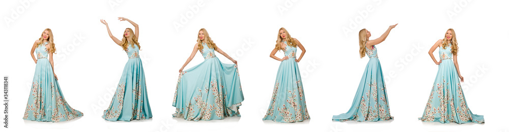 Woman wearing ball dress isolated on white Woman wearing ball dress isolated on white
