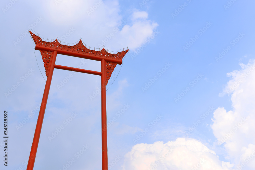 Bangkok landmark iconic. This is red Giant swing (Sao Ching Cha) with beautiful could and sky. Bangkok landmark iconic. This is red Giant swing (Sao Ching Cha) with beautiful could and sky.