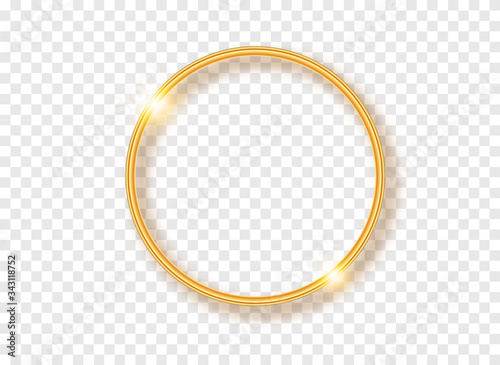 Golden round frame with shadows isolated on transparent background