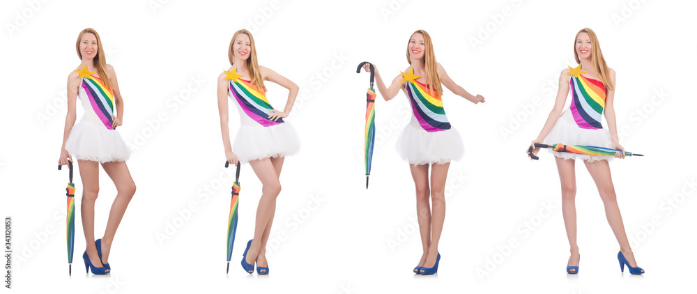 Fototapeta premium Woman with umbrella isolated on white
