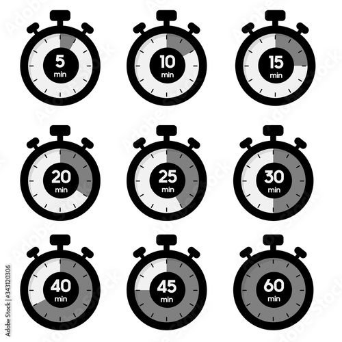 Timer, clock, stopwatch isolated set icons. Vector illustration.