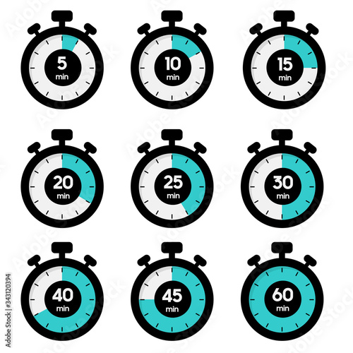 Timer, clock, stopwatch isolated set icons. Vector illustration.