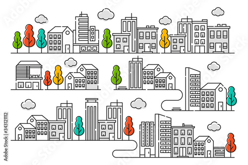 City illustration with thin line style