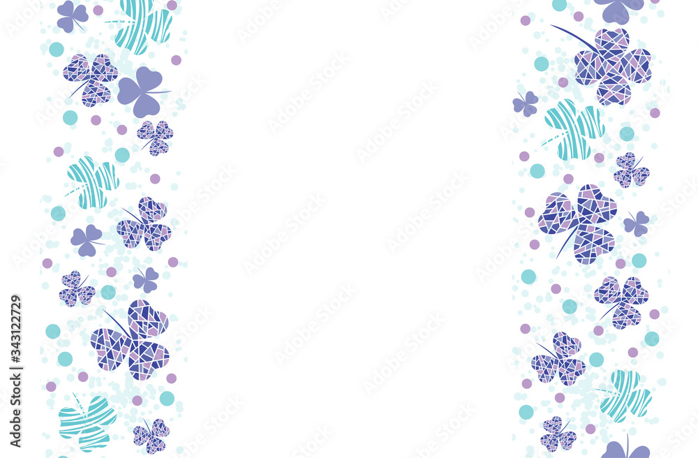 Abstract white background with clover leaves and textures. Design with place for text. Vector