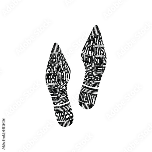 The trace of the psychologist. A unique imprint of a person’s shoes that determines his work. Vector illustration, isolated object on a white background.