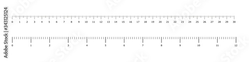 Metric inch rulers. Vector isolated measure elements.  Metric measurement. Measure instrument. Education vector illustration. Ruler scale measure. photo