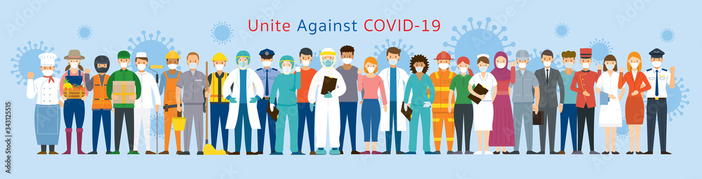 Group of People Multinational Wearing Face Mask United to Prevent Covid-19, Coronavirus