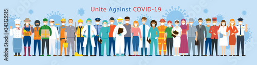 Group of People Multinational Wearing Face Mask United to Prevent Covid-19, Coronavirus