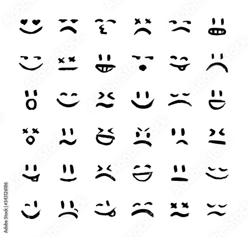 Obraz na plátně Set of vector emoticons, smiley, kaomoji, and mood expressions