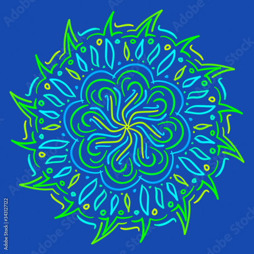 mandala blue green yellow circle pattern ornament (ID: 343127122)