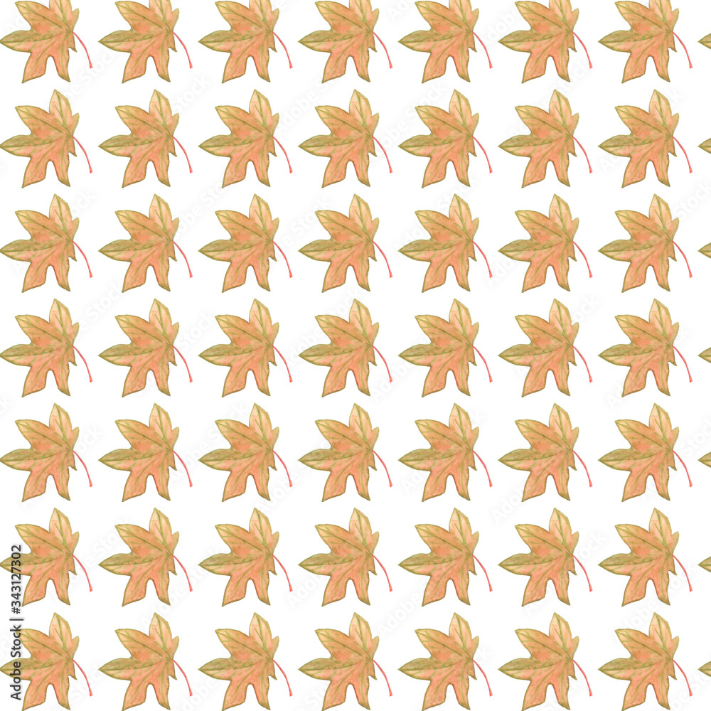 Obraz premium Watercolor seamless pattern with autumn leaves of green on the white background. Design for textile, fabric, wrapping paper, wallpaper, kids, school, invitation