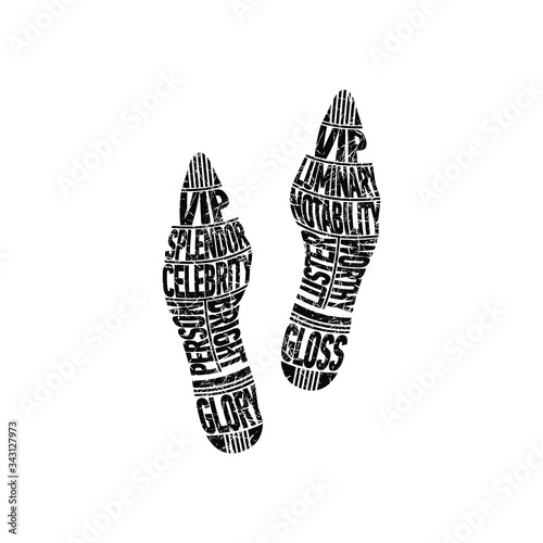 Trace of a famous person. The unique imprint of a person’s shoes determines his lifestyle. Vector illustration, isolated object on a white background.