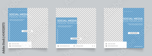 clean blue color social media post template for digital marketing and business sale promo. furniture or fashion advertising. banner offer. promotional mockup photo vector frame illustration
