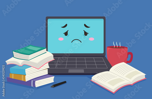Mascot Laptop Tired Books Illustration