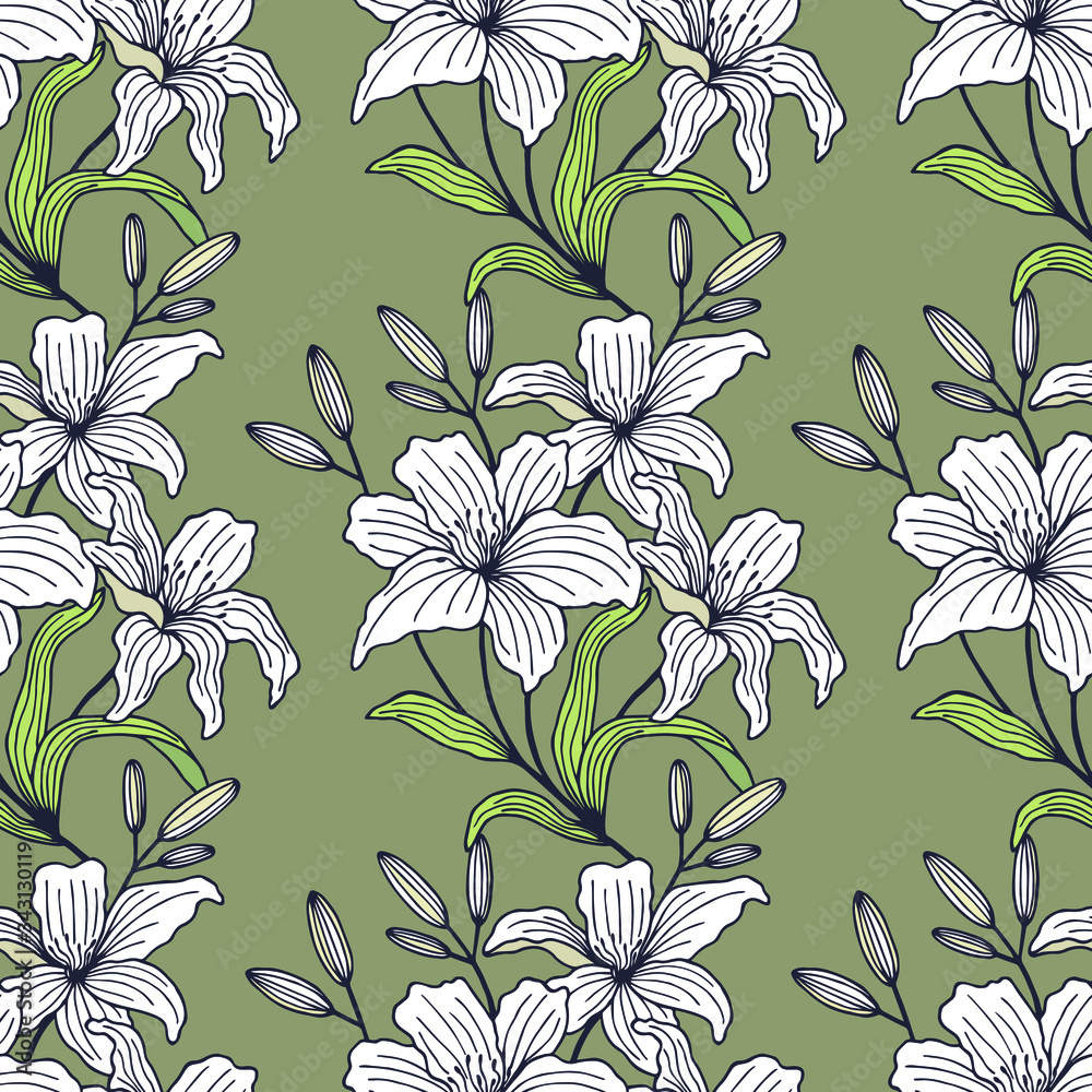 Lily flowers seamless pattern. Vector illustration eps10 Lily flowers seamless pattern. Vector illustration eps10