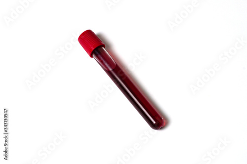 Test tube with blood isolate on a white background