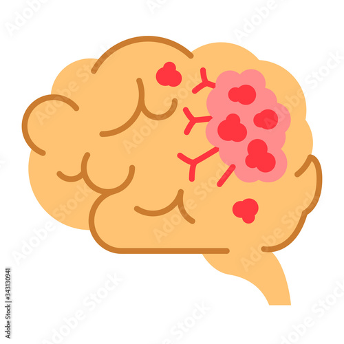 Brain cancer line color icon. Human organ concept. Malignant neoplasm. Sign for web page  mobile app  button  logo. Vector isolated element.