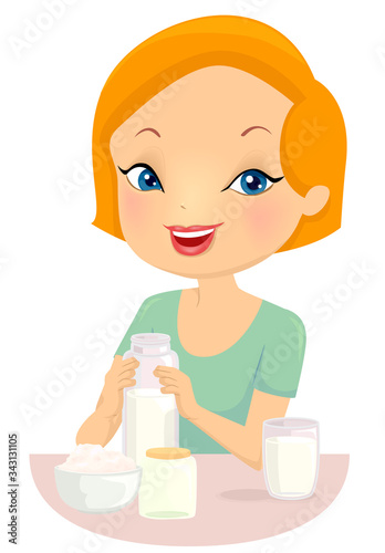 Girl Make Kefir Illustration