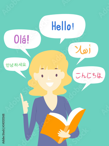 Girl Multiple Language Teacher Illustration