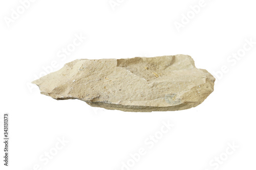 macro shooting of shale rock isolated on white background. There is noise and grain caused by the texture of stone. 