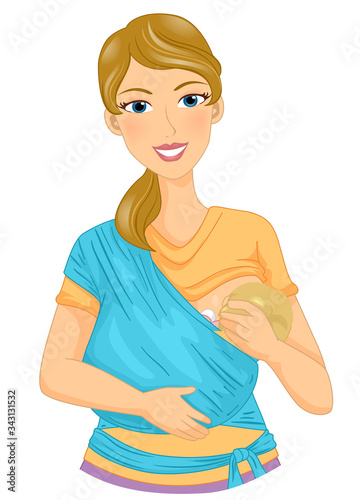 Mom Woman Breast Feed Baby Sling Illustration
