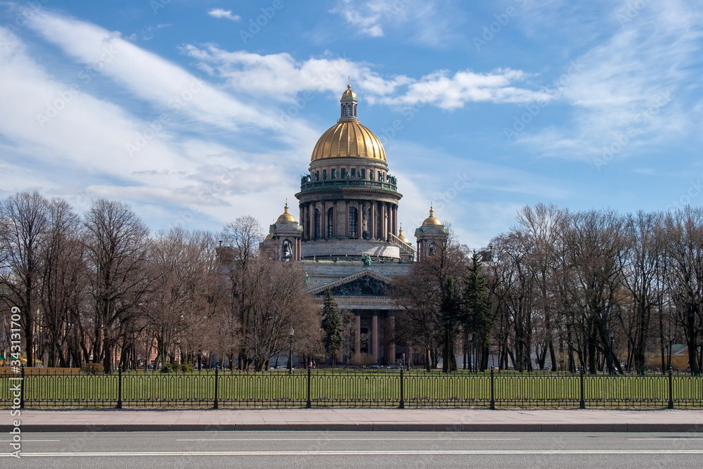 Saint Petersburg, Russia, April 25, 2020 St. Isaac's Cathedral from the Neva river on a Sunny day.